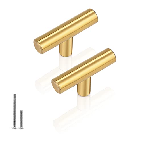 Gobrico 10 Pack Gold Cabinet Knobs Brushed Brass Dresser Drawer Pulls, Single Hole Kitchen Drawer Handles, 50mm/2" Length Knobs for Furniture Hardware