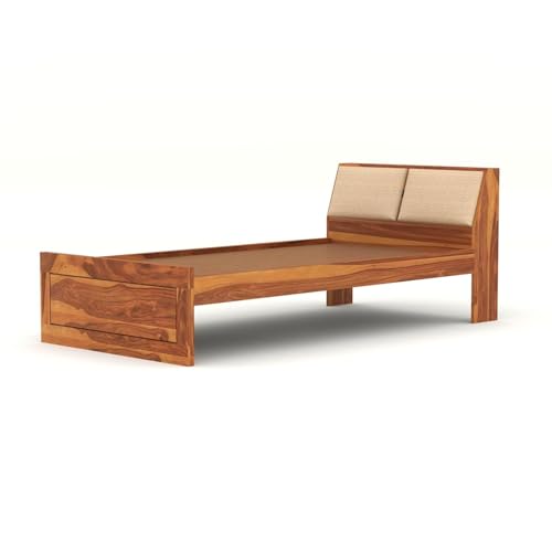 Image of Solid Sheesham Wood Single Size Bed Without Storage for Bedroom Living Room Single Cot for Home Wooden Palang for Hotel (Honey, Size 6 * 3)