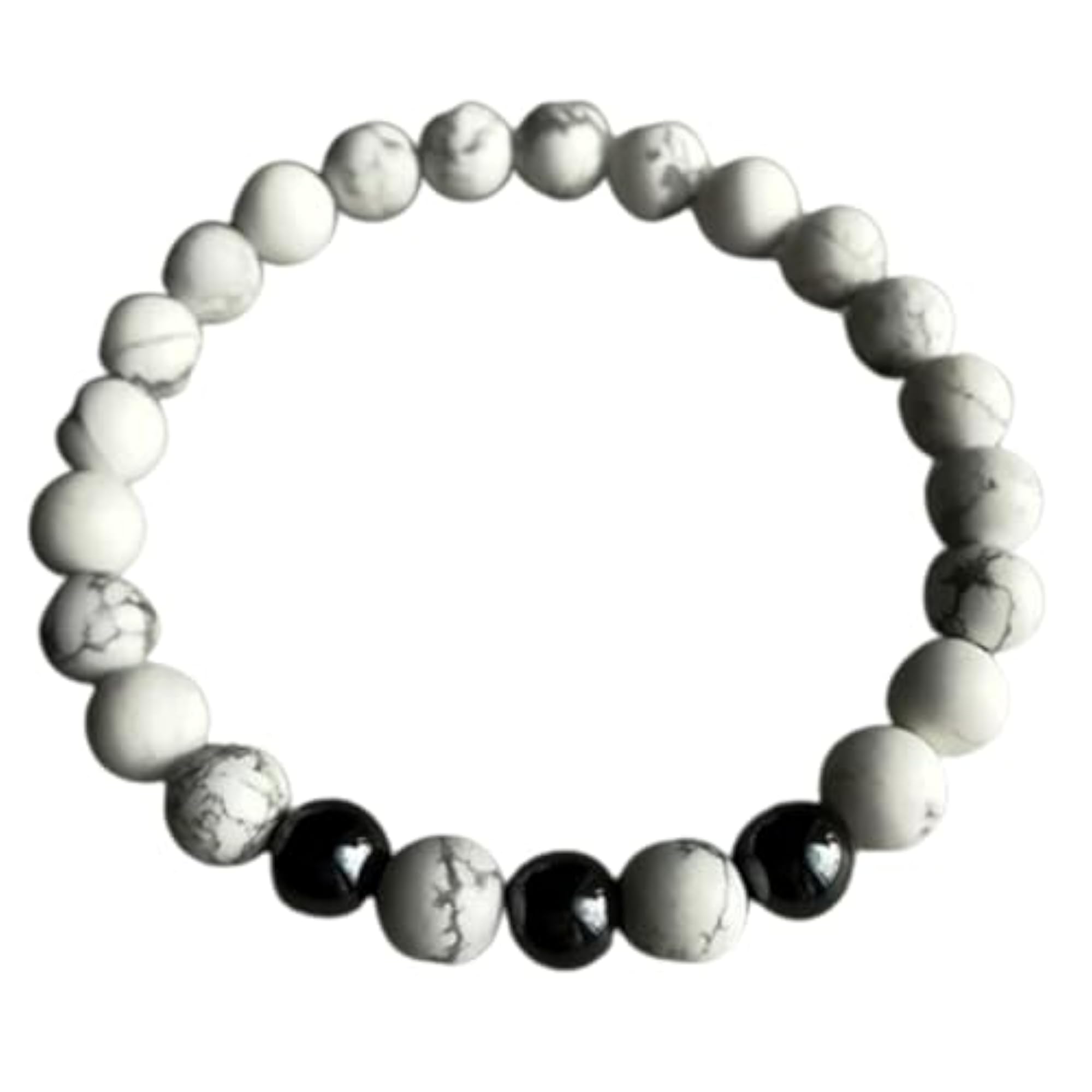 Natural Matte White Howlite & Tri-Hematite 8mm Bead Stretchable Bracelet, Unisex