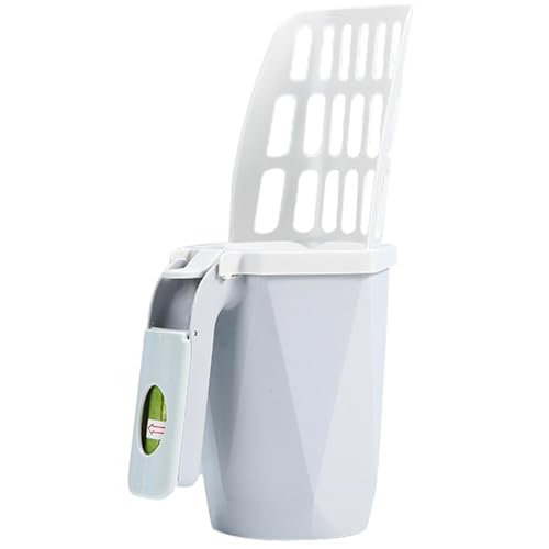 Lettiera per gatti Paletta per lettiera con supporto e contenitore a sacchetto, 3 in 1, 30 x 17 cm, grande capacità, per accessori interni ed esterni, paletta grigia