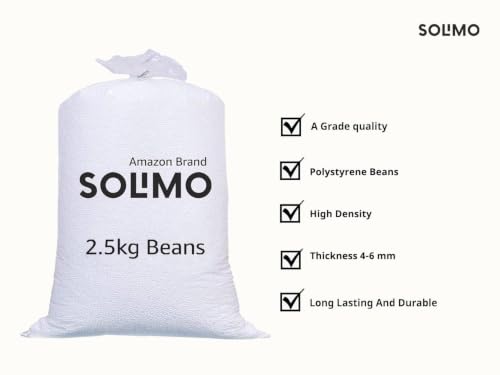 Image of Amazon Brand - Solimo Bean Bag Refill Pack 2.5 KG | High Density Virgin Polystyrene Bean Bag Beans | Long Lasting Refill for Bean Bags, Bean Bag Chairs, Sofas, Pouffes & Cushions | White
