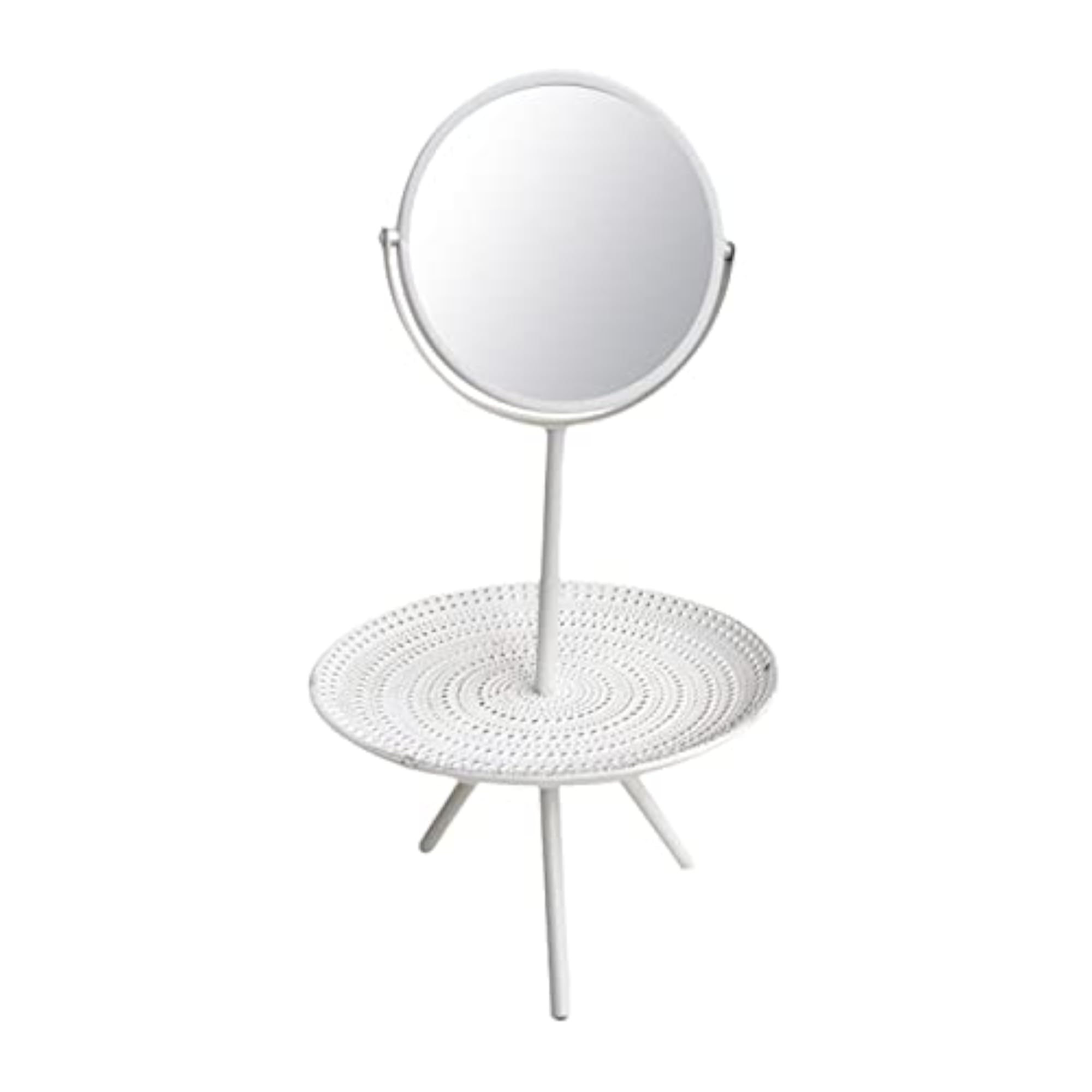 Tabletop Vanity Mirror with Wood Storage Tray, White