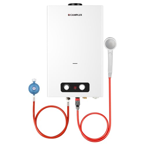 Gasdurchlauferhitzer 16 Liter, CAMPLUX BD422-DE Propan-/ Butan Gasdusche, 50mbar, 32 kW, für den Außenbereich/Camping/Gartennutzung