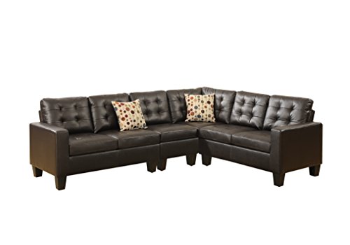 Poundex Bobkona Roxana Bonded Leather 4Piece Left or Right Hand Reversible SECTIONAL Set in Espresso