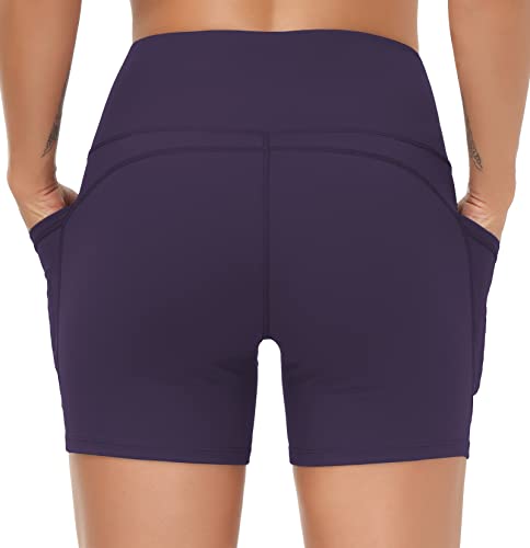 Image of THE GYM PEOPLE High Waist Yoga Shorts for Women's Tummy Control Fitness Athletic Workout Running Shorts with Deep Pockets