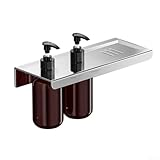 Dispensador de jabón, dispensador de jabón montado en la pared con estante de almacenamiento de acero inoxidable, instalación sin taladro, contenedor de 300 ml para cocina y baño (B)