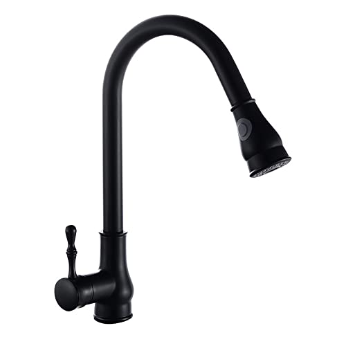 Robinet de cuisine avec pulvérisateur 2 modes mitigeur en laiton noir pivotant