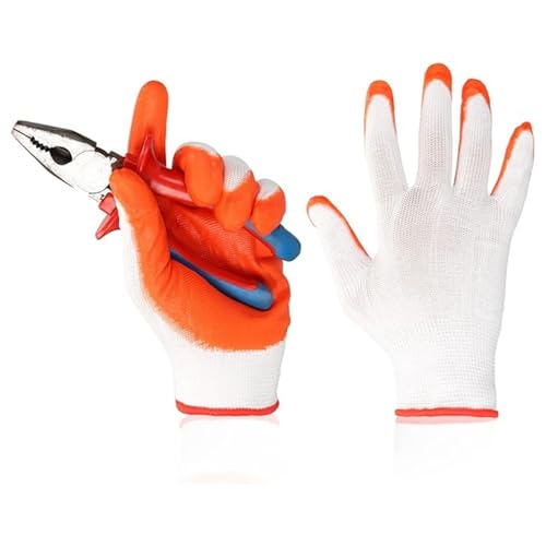 Image of Orange White Nitrile Palm Coated Safety Hand Gloves - Lightweight, Durable, Enhanced Grip, Breathable for Industrial & Construction Use - (Pack of 7 Pairs)