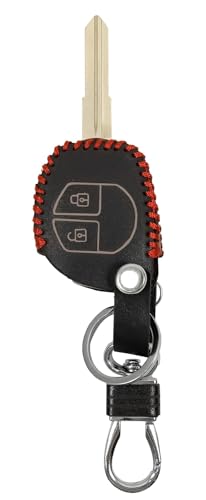 Image of Leather Smart Car Key Cover Case with Metal Hook Keychain for Maruti Suzuki S Presso, Alto Baleno, Alto 800 Ignis, Alto K10, Swift, Celerio S Cross, Ritz, Ciaz (Black)