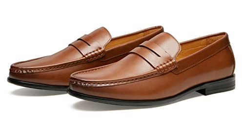 Journey West Mens Penny Loafers with Genuine Leather Business Dress Slip on Loafer Shoes for Men Tan US 132