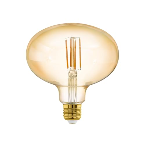 EGLO LED E27 dimmbar, Amber Vintage Glühbirne in MID SIZE Ø 14 cm, Lampe für Retro Beleuchtung, 4 Watt (entspricht 35 Watt), 400lm, warmweiß, 2200K, Leuchtmittel, Edison Glühlampe, R140