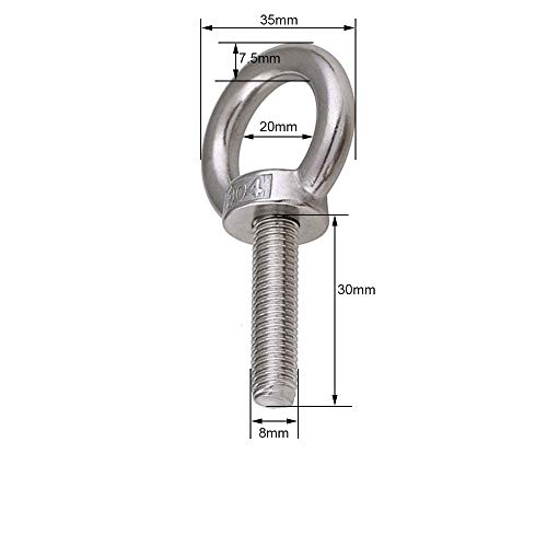 Image of 304 Stainless Steel Machinery Shoulder Lifting Eye Bolt, 6 PCS M8 Extended Thread Lifting Eyebolts with Lock Nuts, Lock Washers, Flat Washers