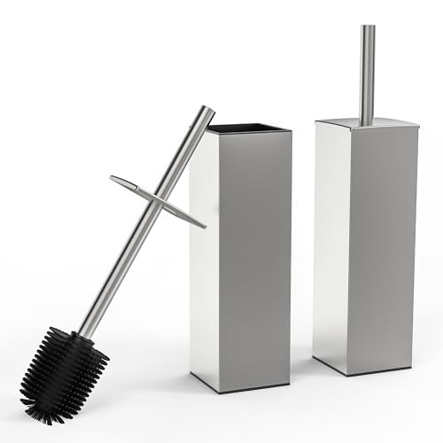 Image of RUACQ Toilet Brush and Holder Set, Square, Brushed Nickel, 2 Pack