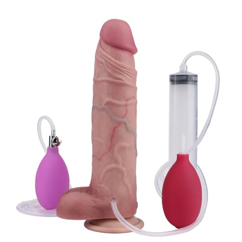 AMAZBEE Realistischer Squirting Penis mit starkem Saugnapf Aufblasbarer Anal Dildo für Paare mit aufblasbarer Pumpe Silikon Anal Sexspielzeug mit Squirting Effekt (C)