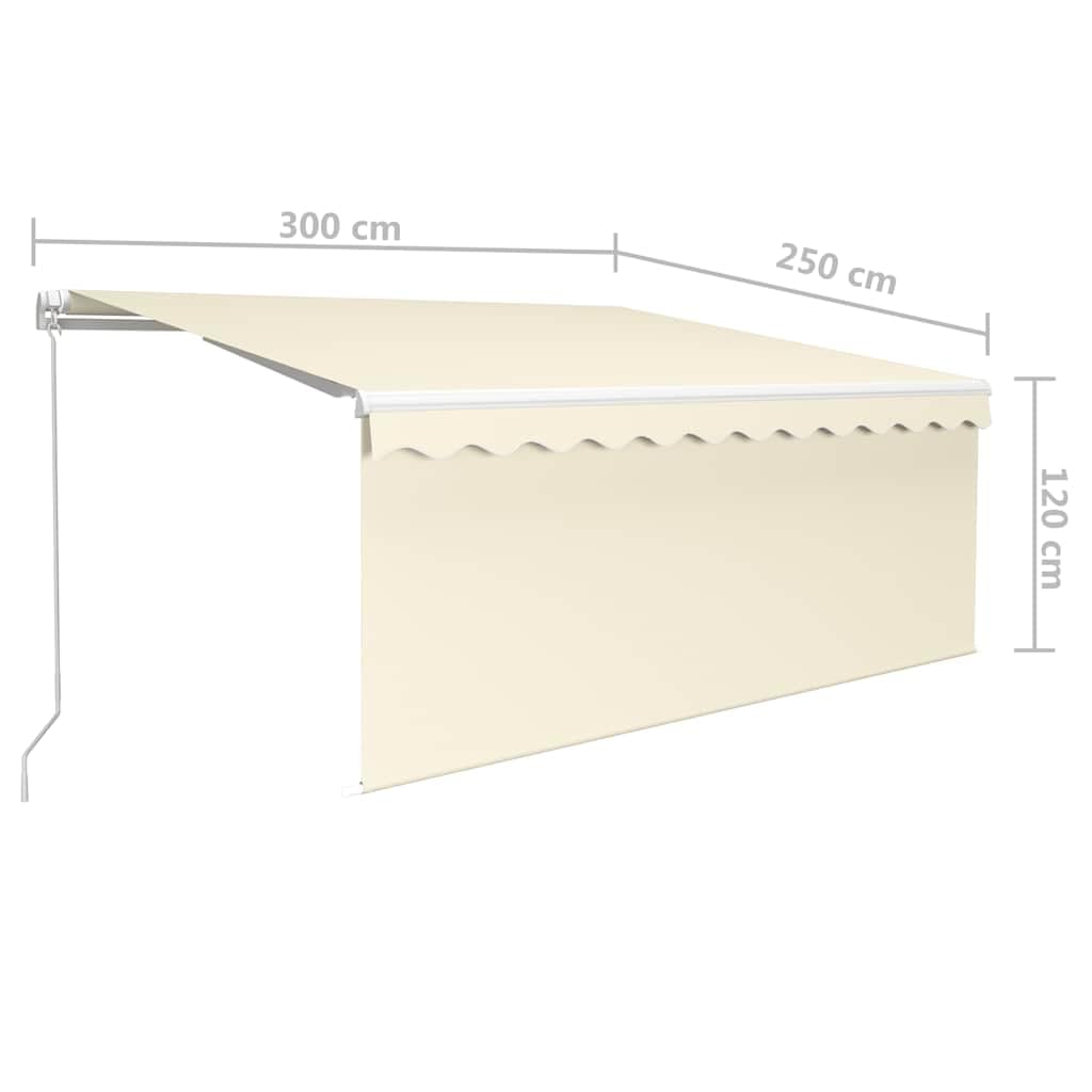Ręcznie zwijana markiza z roletą i oświetleniem solarnym LED, 3 x 2,5 m, kremowa, odporna na działanie promieni UV tkanina poliestrowa, regulowana rama aluminiowa, korba ręczna do łatwego montażu