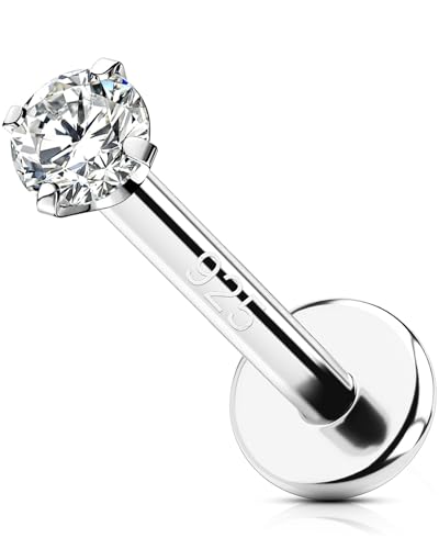 OUFER 16G Piercing Helix Filettato Interno Piercing Trago Argento 925 Conch Lobe Lip Stud Trasparente 2 mm CZ Gioielli Per Il Corpo 10 mm