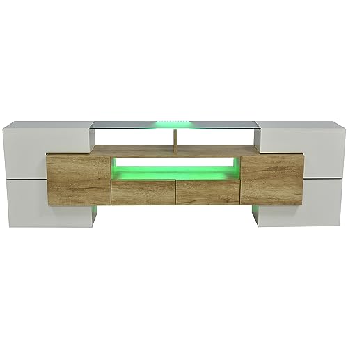 Miniatura 9 de Kecduey Mueble De Tv De 200 Cm, Elegante, Armario Bajo De Alto Brillo Con Iluminación Led, Muebles De Salón, Diseño Moderno, Elegante Superficie De Cristal. Color Madera, 200 Cm