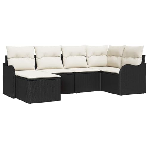 vidaXL Conjunto de sofá de jardín 6 pcs Negro ratán sintético, Sofá Rectangular Moderno para jardín y terraza, Rattan poliéster, Ligero y Resistente a UV, fácil de Mover