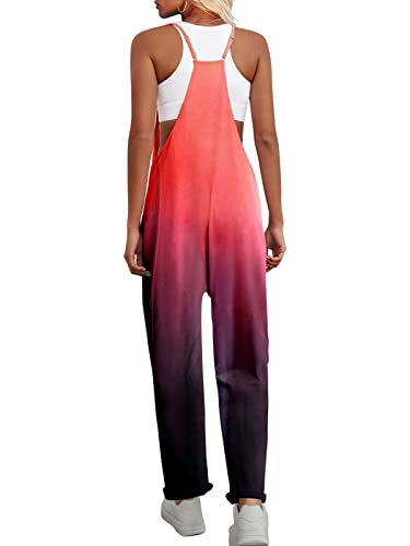 Yanekop Womens V Neck Sleeveless Jumpsuits Loose Overalls Spaghetti Strap Harem Long Pants With Pockets(01 Orange Black,M) #TOP2