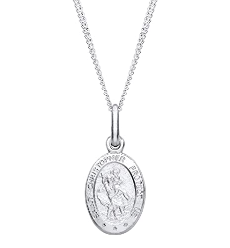 Old English Jewellers Sterling Silver Oval ST Christopher Pendant Necklace 16 18 20 inch Chain (0)