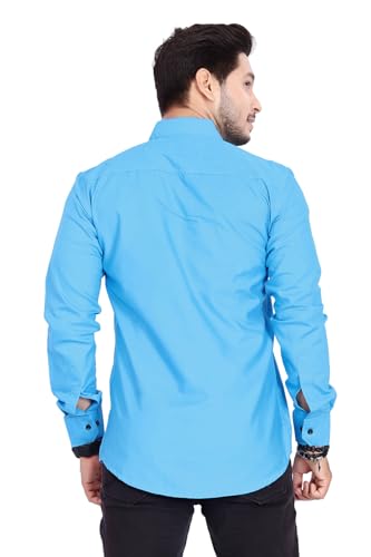 Image of Men's Cotton Spread Collar Full Sleeve Regular Fit Solid Casual Shirt with Double Pockets - Stylish Comfortable Shirt for Everyday Wear