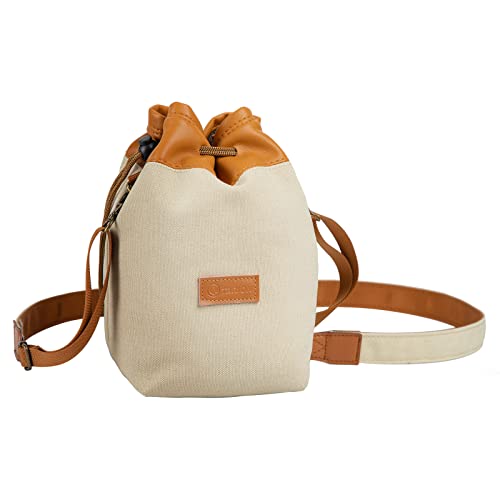 TARION Bolsa para Objetivo con Correa de Transporte, Funda para Objetivo de Lona para cámara DSLR, Amarillo, Bolso Bandolera (B3 S)