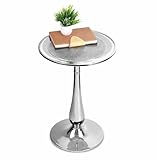 CLEENTABLE Farmhouse Pedestal Round End Table Bedside End Table for Indoor Use - Modern Metal Accent Side Table for Small Spaces, Nightstand, Bedroom, Living Room, Office, Balcony 21' (Silver)