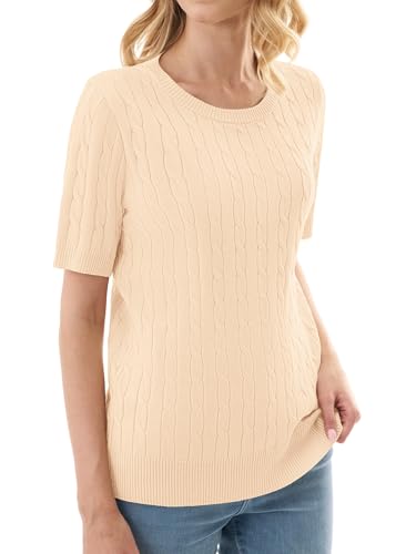 GKBK Womens Short Sleeve Cable Knit Sweater Lightweight Ribbed Pullover Office Casual Blouse 2026 - image 5