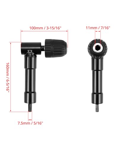 QWORK® winkelbohraufsatz, Klemmbereich 0.8–10 mm, 90 Grad Bohrfutter, Winkel Bohren Adapter
