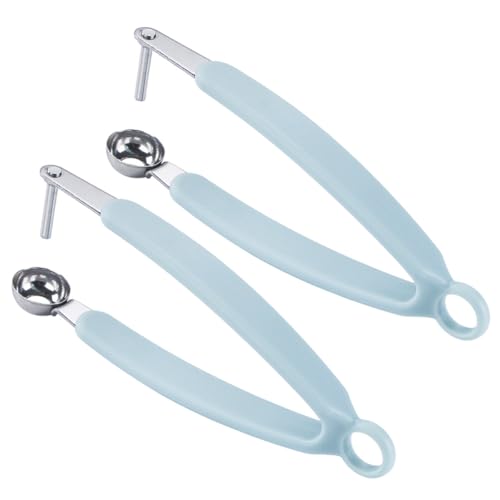 BATHVEVE Snocciolatore per Ciliegie e Datteri in Acciaio Inox 2 Pezzi Gadget da Cucina per Rimozione Rapida del Torsolo Strumento Pratico Impugnatura Ergonomica Colore Blu Lago per