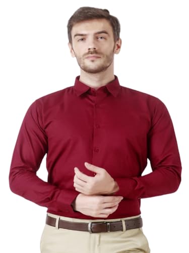 Image of Plain Cotton Solid Shirt for Man | Color :Red