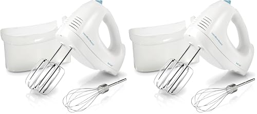 Image of Hamilton Beach 6-Speed Electric Hand Mixer with Whisk,Traditional Beaters,Snap-On Storage Case,250 Watts,White,(Pack of 2)
