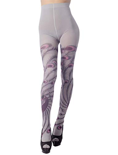 iB-iP Mujer De Pavo Real Impresión Encantadora Transparente Moda Costura Medias, Tamaño: Un Tamaño, Gris claro & Ciruelo
