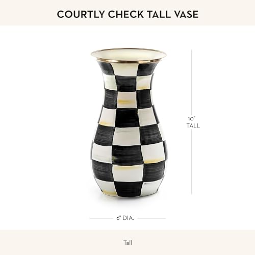 MACKENZIE-CHILDS Tall Enamel Vase, Unique Flower Vase, Decorative Table Decor for Living Room, Black-and-White Courtly Check4