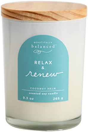 Beautifully Balanced Scented Lidded Glass Soy Candle, Relax + Renew, 9.3 oz.