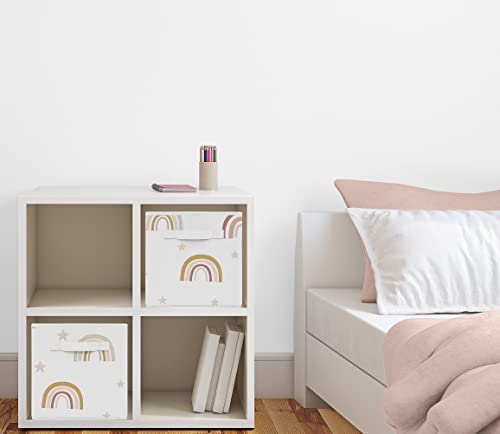 Sweet Jojo Designs Boho Rainbow Foldable Fabric Storage Cube Bins Boxes Organizer Toys Kid Baby Children - Set Of 2 - Blush Pink Dusty Rose Gold Yellow Mauve Taupe Beige Bohemian Stars Sun Celestial #TOP1