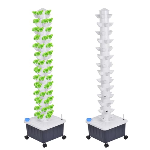 Vertical Hydroponic Grow Tower, 14-Layer 70 Slots Indoor Garden Tower with Movable Water Tank Hydrating Pump, Adapter Hydroponics Growing System Kit for Leafy Vegetables, Strawberries