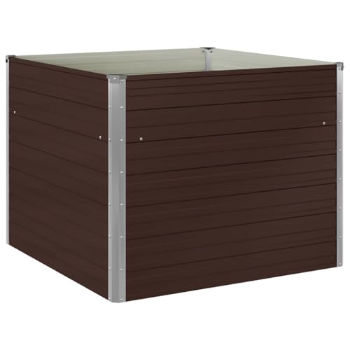 vidaXL Hochbeet Gartenbeet Frühbeet Pflanzbeet Kräuterbeet Gemüsebeet Blumenkasten Garten Pflanzkasten Pflanzenkübel Braun 100x100x77cm Verzinkter Stahl