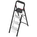 Urackify 4 Step Ladder with Tool Tray, Folding Step Stool with Aluminum Non-Slip Pedals, Sturdy 800LBS Ladder for Adult, Portable Lightweight Ladders for Home, Kitchen, Garage