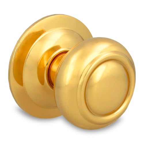 Amig - Pomo Redondo para Puertas Exteriores de Entrada - Tirador para Puerta Principal del Hogar - Diámetro tirador Ø70 mm - Latón pulido - Dorado - Incluye Tornillo y Tuerca de Fijación