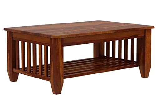 Image of Sheesham Wood Rectangular Centre Table for Living Room Wooden | Center Table Wooden | Coffee Table with Self Storage for Drawing Room, Office & Home | Honey Finish