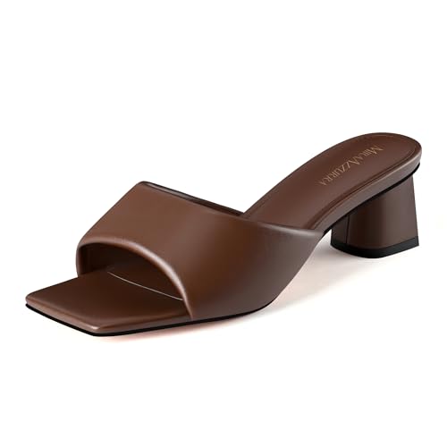 Image of MIRAAZZURRA Heel Mules for Woman Square Open Toe Chunky Block Short Low Heel Slip on Heeled Sandals Casual Comfort Party Shoes