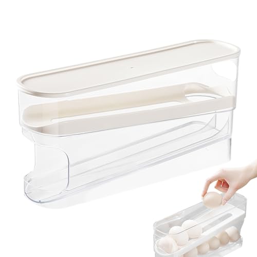 Muy resistente: este soporte para huevos para frigorífico está hecho de material PET duradero que mantiene tus huevos refrescantes de forma segura. Su diseño transparente a prueba de polvo garantiza