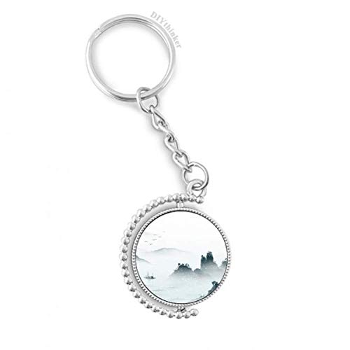 Llavero giratorio de paisaje chino de acuarela DIYthinker con anillo y cadena