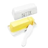 TP Butter Dish with Lid, Melamine Butter Holder for Countertop with Knife, Butter Keeper Container with Cover, Unbreakable Durable Dishwasher Safe, White