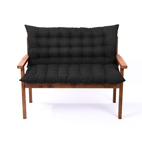 Almohadillas gruesas para banco de columpio con respaldo, 2 y 3 plazas, cojines de repuesto para jardín, porche, patio, patio, banco de interior, muebles de interior, color negro, 150 x 100 x 8 cm