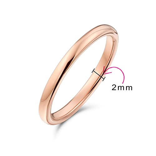 Bling Jewelry Thin Minimalist Dome Couples Titanium Wedding Band Polished Rose Gold Plated Ring For Men For Women Comfort Fit 2Mm #TOP4