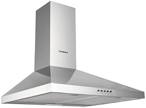 Corberó - Campana Decorativa Pirámide | KURAMATHI400FNX | 60 cm | Caudal 409 m³/h | Motor Inverter 65W | 3 Velocidades | 2 Filtros de Aluminio | Filtro de Carbón | E.Energética A | Inox