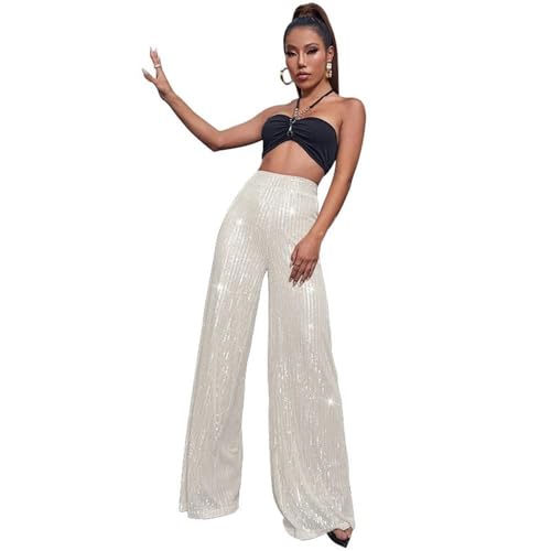 Pantalón largo con purpurina para mujer elegante estilo retro ideal para festivales y fiestas