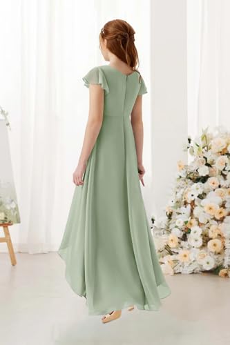 Asymmetrical Junior Bridesmaid Dresses Pleated Chiffon Flower Girl Dress V-Neck Formal Wedding Birthday Party Gown2
